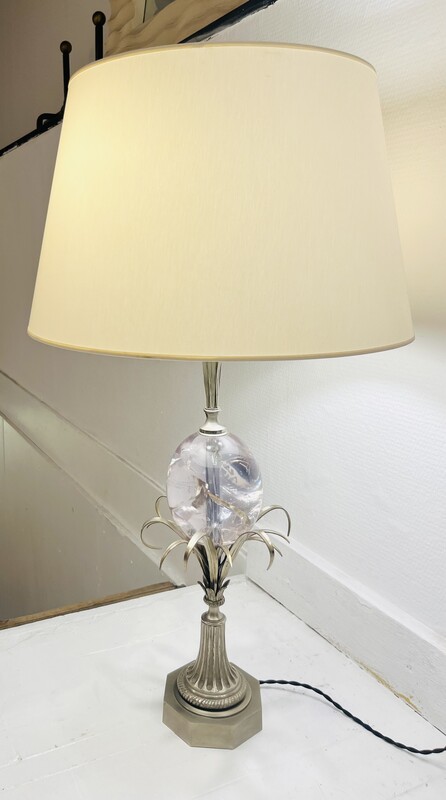 L 146 RD Silver plated bronze palm tree lamp with resin egg, Maison Charles, France 1970’s