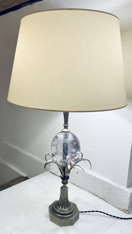 L 146 RD Silver plated bronze palm tree lamp with resin egg, Maison Charles, France 1970’s