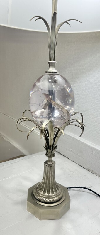 L 146 RD Silver plated bronze palm tree lamp with resin egg, Maison Charles, France 1970’s