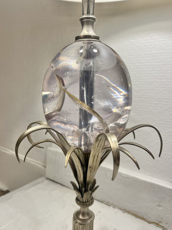 L 146 RD Silver plated bronze palm tree lamp with resin egg, Maison Charles, France 1970’s