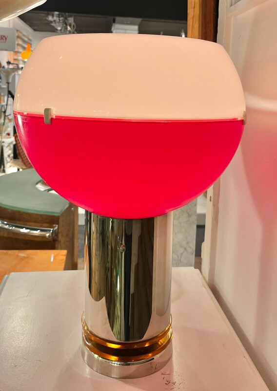 L 264 AG red and white plastic space age lamp with chrome base, circa 1970’s