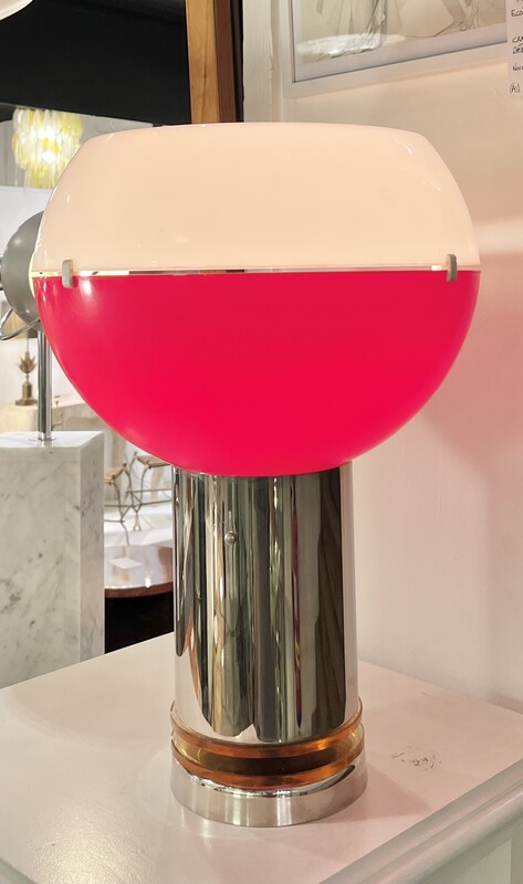 L 264 AG red and white plastic space age lamp with chrome base, circa 1970’s