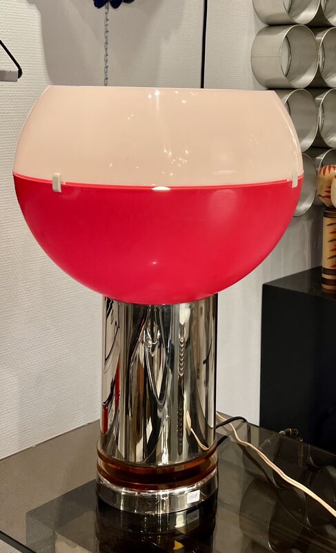 L 264 AG red and white plastic space age lamp with chrome base, circa 1970’s