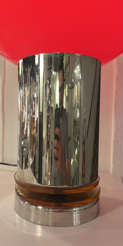 L 264 AG red and white plastic space age lamp with chrome base, circa 1970’s
