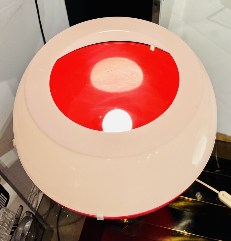 L 264 AG red and white plastic space age lamp with chrome base, circa 1970’s