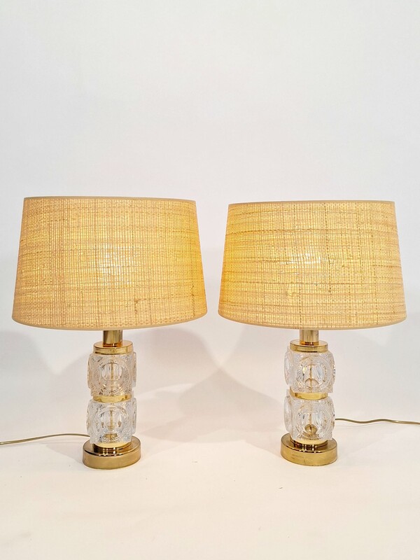 L 273 AG pair of Hollywood Regency glass and brass lamps, 1970’s