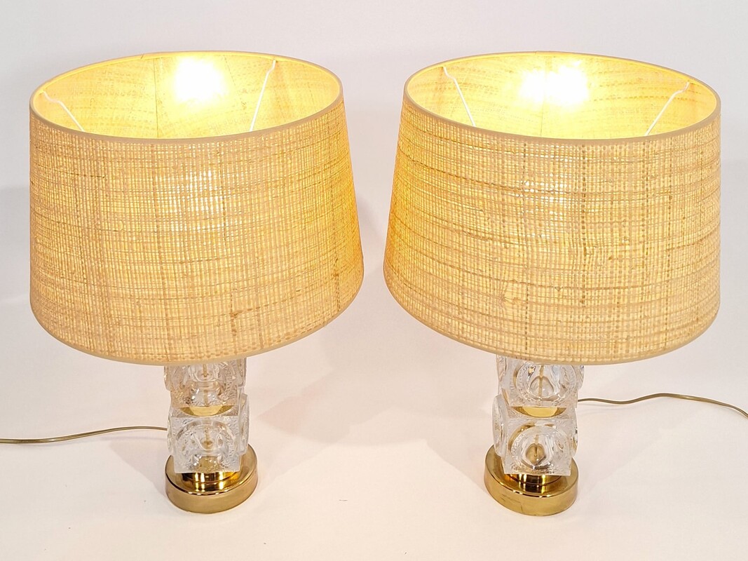 L 273 AG pair of Hollywood Regency glass and brass lamps, 1970’s