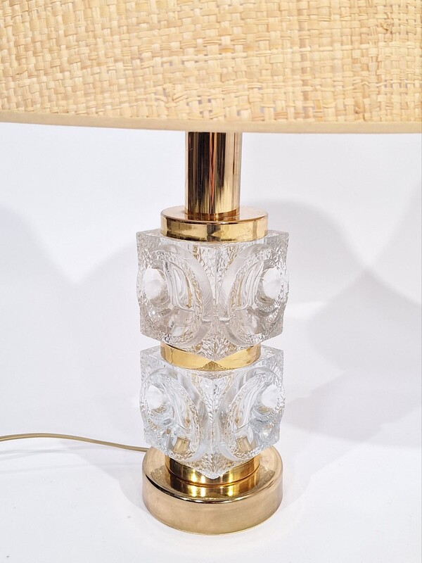 L 273 AG pair of Hollywood Regency glass and brass lamps, 1970’s