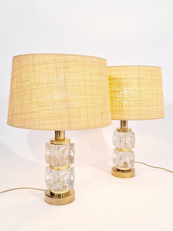 L 273 AG pair of Hollywood Regency glass and brass lamps, 1970’s