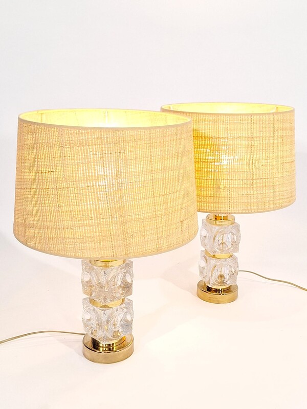 L 273 AG pair of Hollywood Regency glass and brass lamps, 1970’s