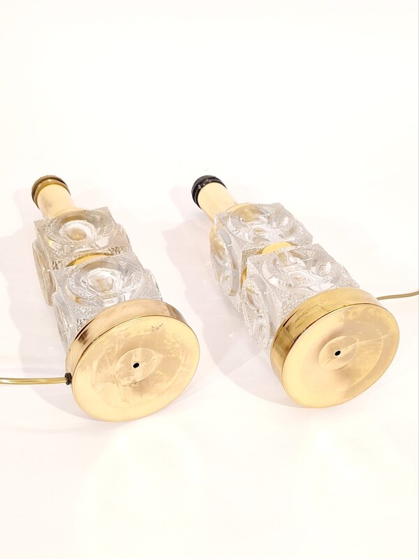 L 273 AG pair of Hollywood Regency glass and brass lamps, 1970’s