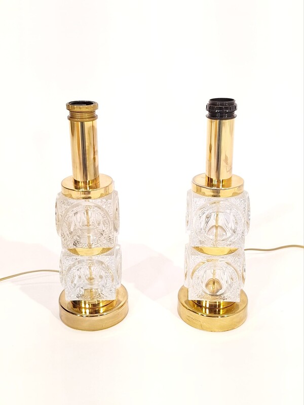L 273 AG pair of Hollywood Regency glass and brass lamps, 1970’s