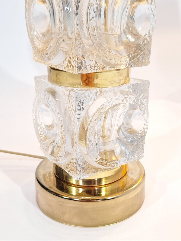 L 273 AG pair of Hollywood Regency glass and brass lamps, 1970’s