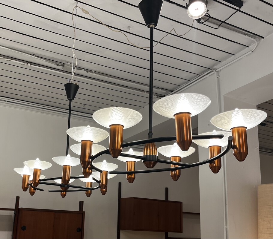 L 298 JFC pair of copper and steel chandeliers, 1950’s