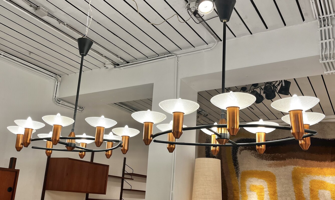 L 298 JFC pair of copper and steel chandeliers, 1950’s