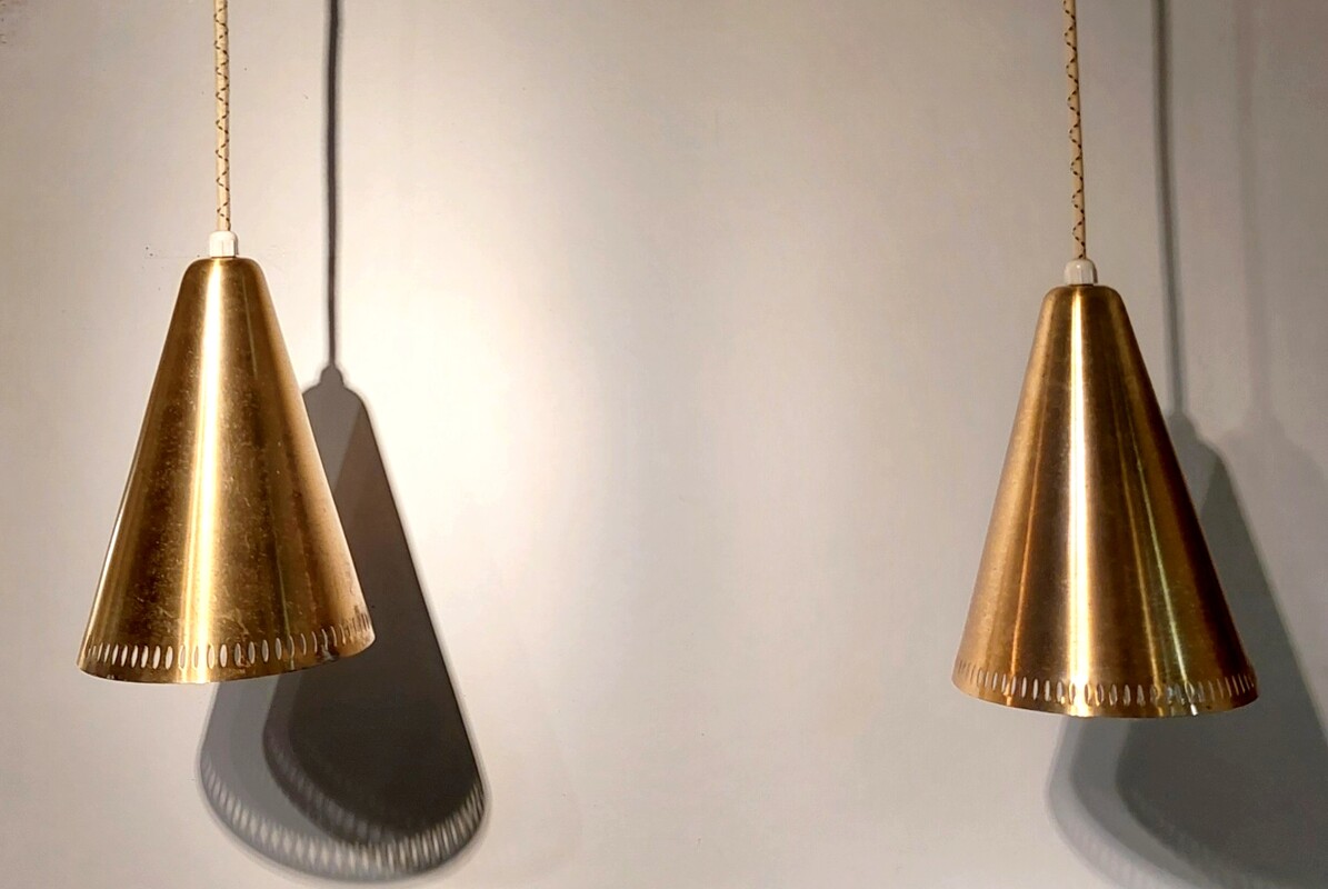 L 315 JC Pair brass hanging lamps Sweden 1960