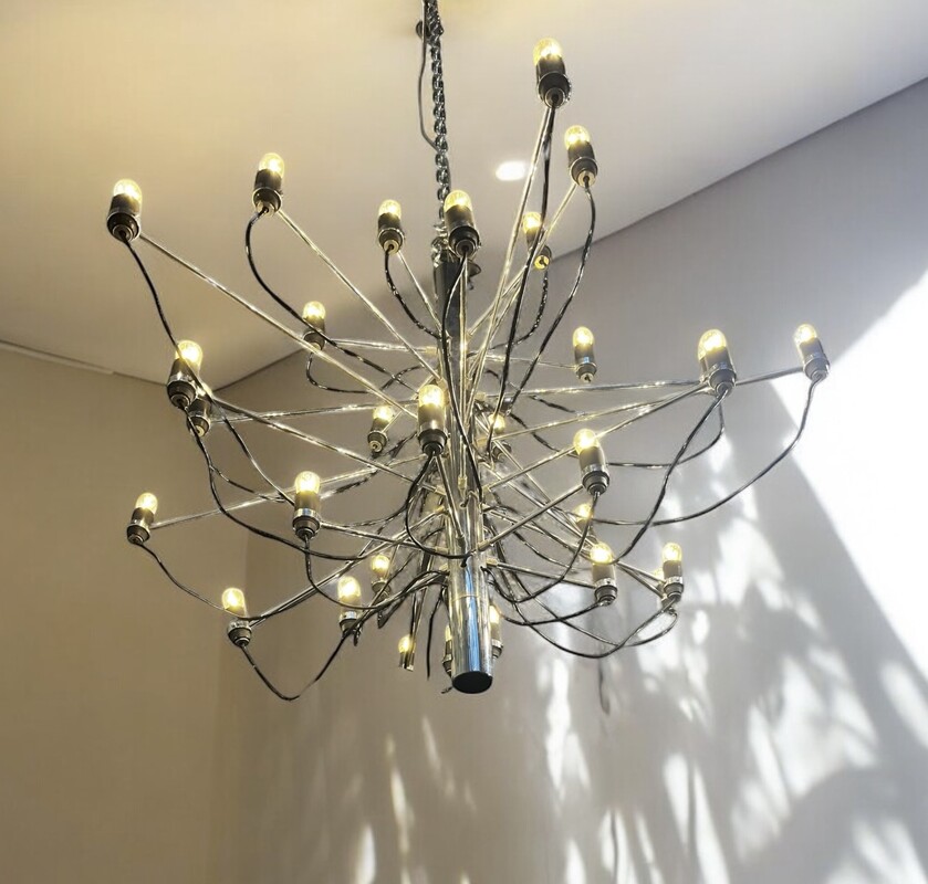 L 334 AG chrome chandelier by Gino Sarfatti for Arte Luce ( 2 in stock )