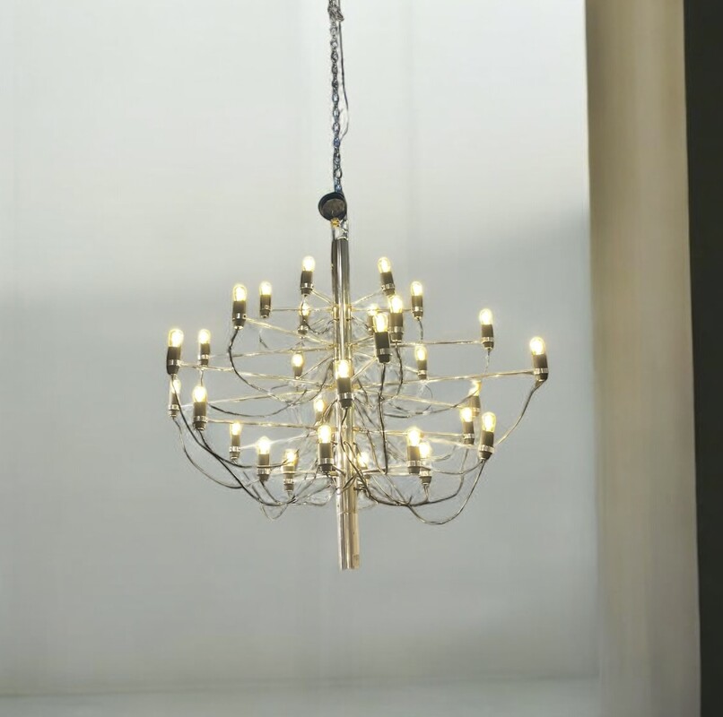 L 334 AG chrome chandelier by Gino Sarfatti for Arte Luce ( 2 in stock )