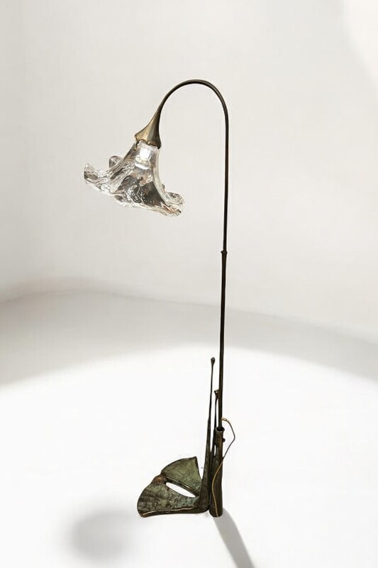 L 341 AG organic bronze and glass floor lamp by Lothar Klute