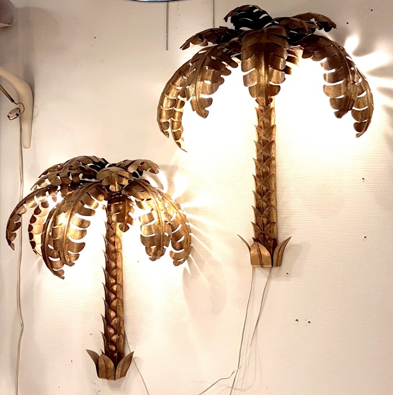 L 444 AG Pair gilt metal palmtree wall lamps