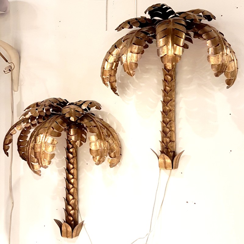 L 444 AG Pair gilt metal palmtree wall lamps
