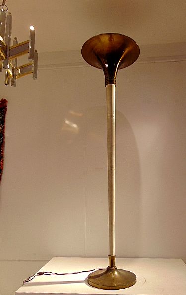L 447 AS Lampadaire de parquet Ed DeCoene 1932 Bronze laiton et parchemin