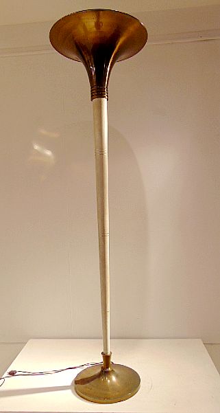L 447 AS Lampadaire de parquet Ed DeCoene 1932 Bronze laiton et parchemin