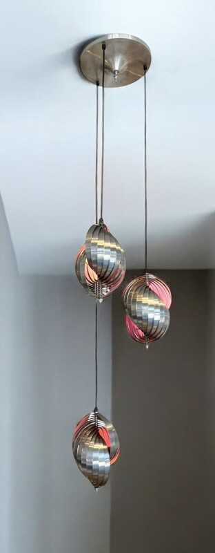 L 453 APO adjustable alu pendant by Henri Mathieu, inside purple 