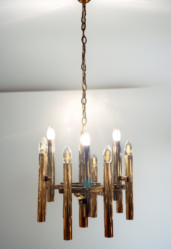 L 463 JC Gilt metal chandelier by Gaetano Sciolari, Italy 1980s