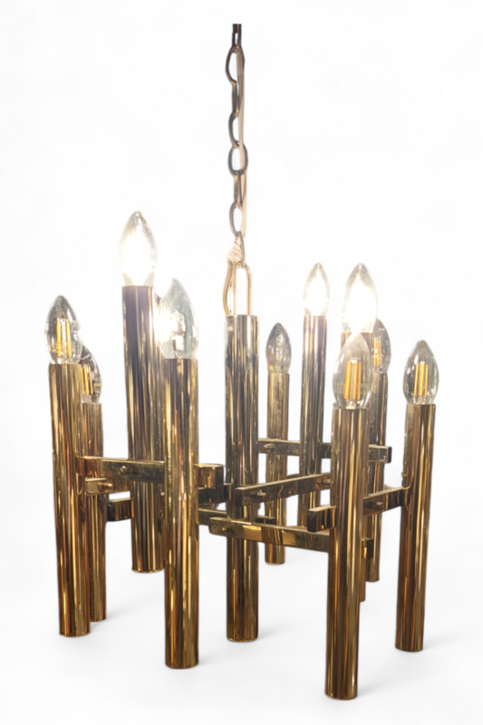 L 463 JC Gilt metal chandelier by Gaetano Sciolari, Italy 1980s