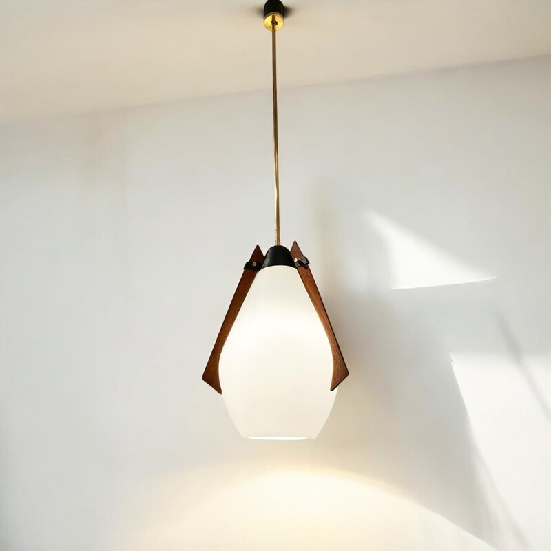 L 465 OB glass teak and brass suspension