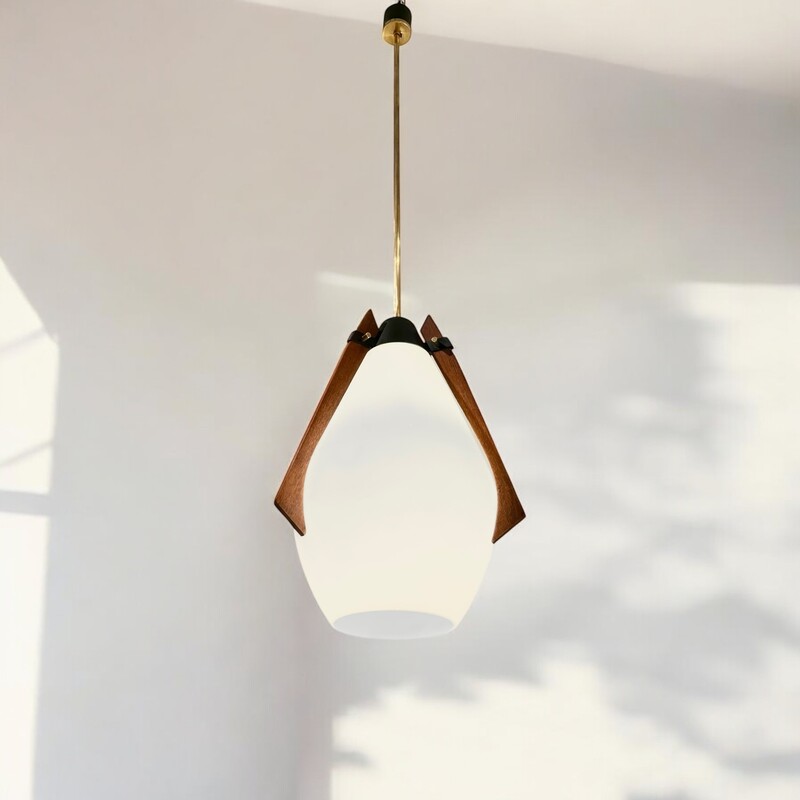 L 465 OB glass teak and brass suspension