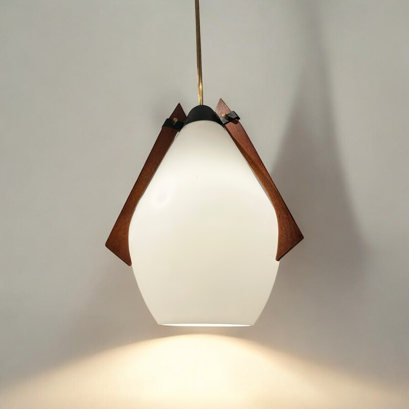 L 465 OB glass teak and brass suspension