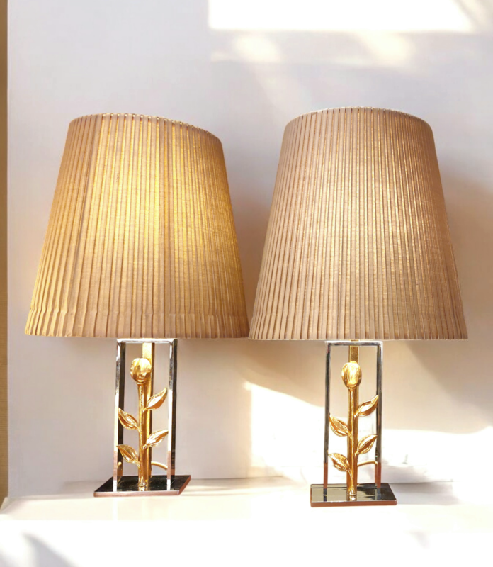 L 466 JC Pair Bronze and chrome table lamps in the manner of Charles 1980s