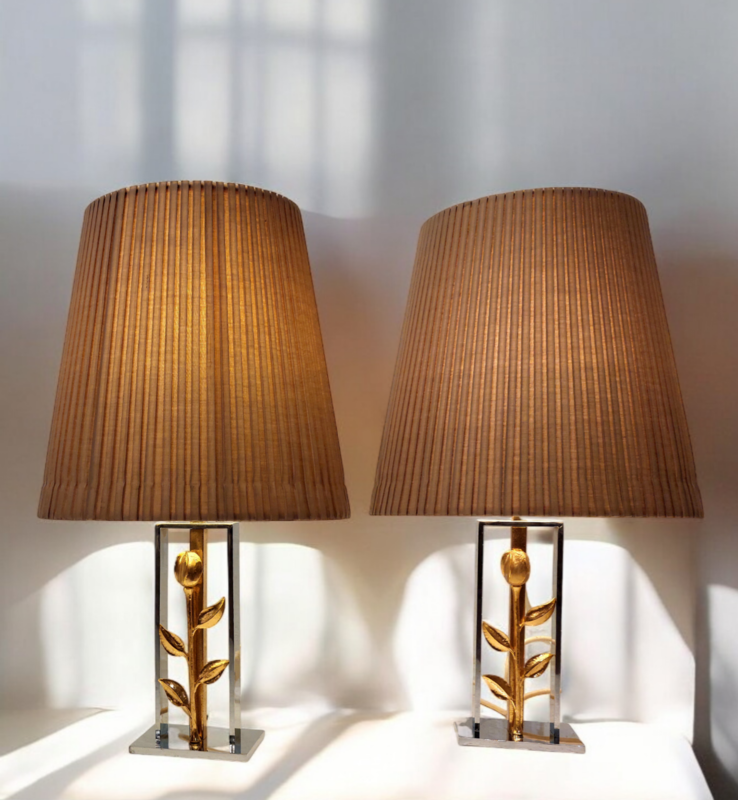 L 466 JC Pair Bronze and chrome table lamps in the manner of Charles 1980s
