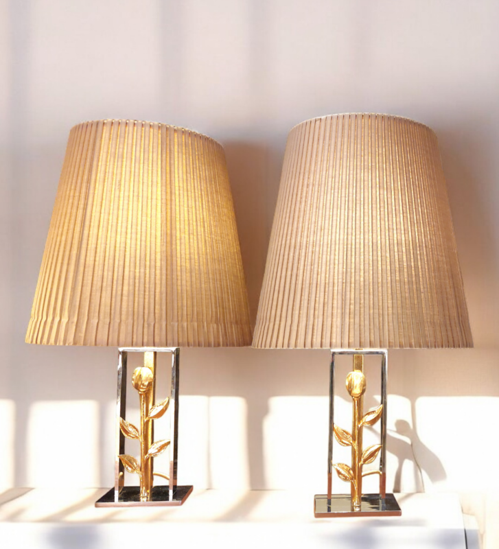 L 466 JC Pair Bronze and chrome table lamps in the manner of Charles 1980s