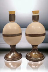 L 470 JC Pair of lamp-mounted ostrich eggs, silver-plated metal, Ca 1930