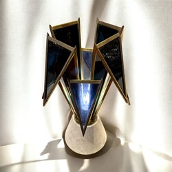 L 471 AG rare lamp glass, brass and travertine Ca 1960