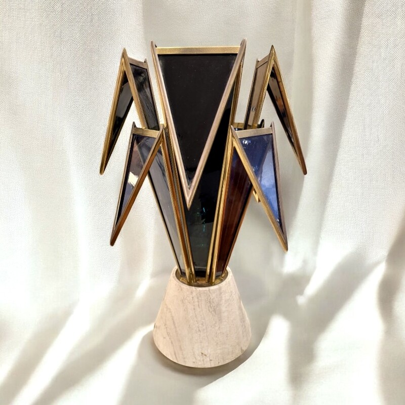 L 471 AG rare lamp glass, brass and travertine Ca 1960