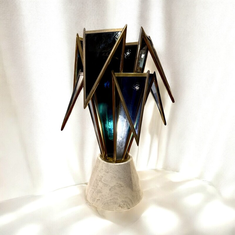 L 471 AG rare lamp glass, brass and travertine Ca 1960