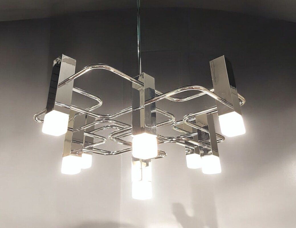 L 475 RP chrome vintage chandelier by Gaetano Sciolari 