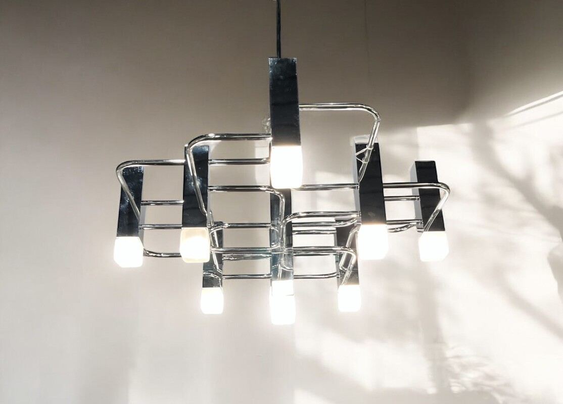 L 475 RP chrome vintage chandelier by Gaetano Sciolari 