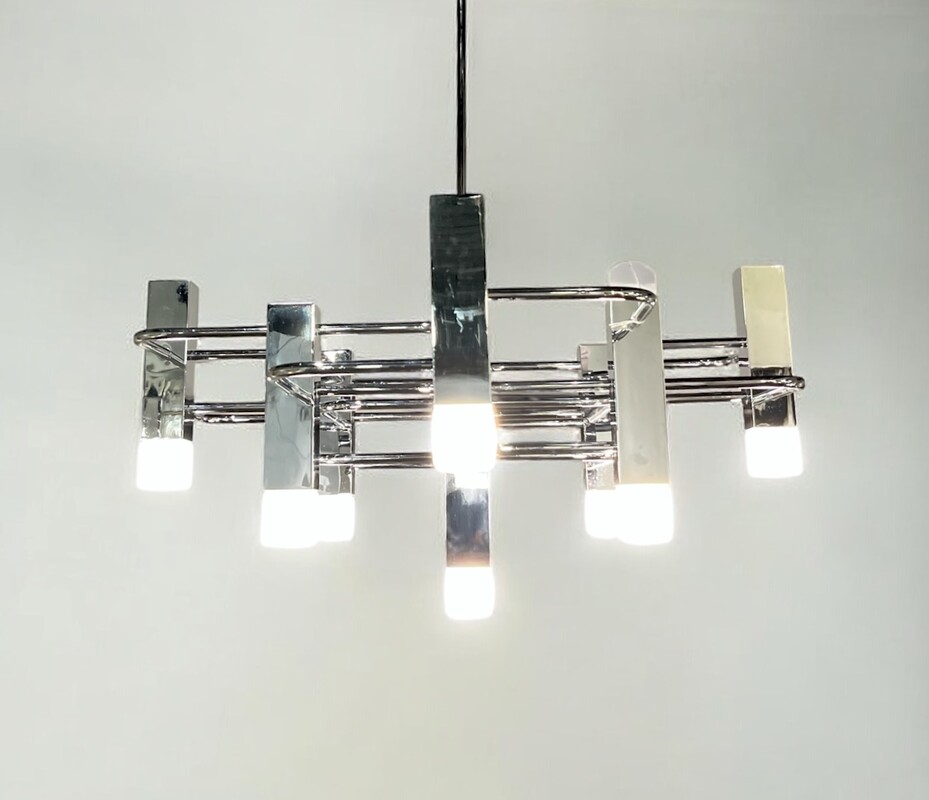 L 475 RP chrome vintage chandelier by Gaetano Sciolari 