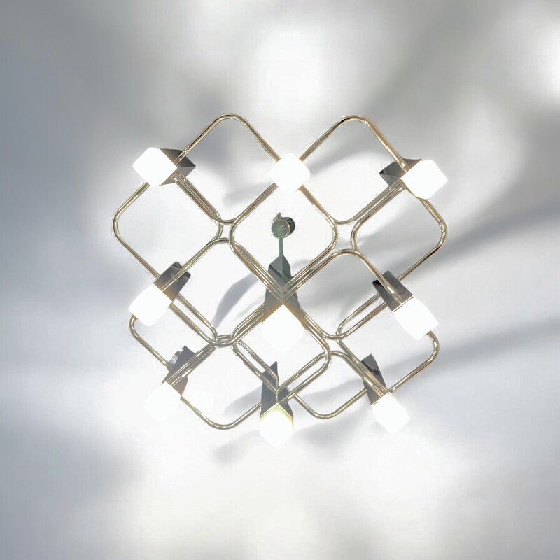 L 475 RP chrome vintage chandelier by Gaetano Sciolari 