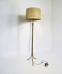 L 481 AG rare floor lamp tripled faux bamboo by maison bagues new shade and new rewired Ca 1950