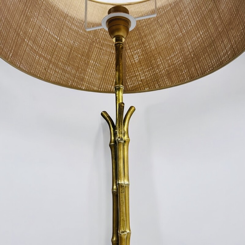 L 481 AG rare floor lamp tripled faux bamboo by maison bagues new shade and new rewired Ca 1950