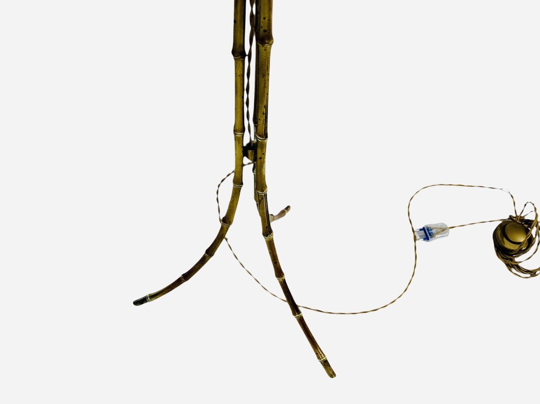 L 481 AG rare floor lamp tripled faux bamboo by maison bagues new shade and new rewired Ca 1950