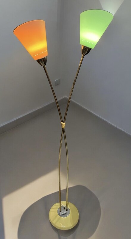 L 485 JD/RC Midcentury floor lamp from the 50’s with yellow porcelain base 