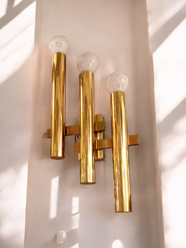 L 486 JC Pair gilt wall lamps by Sciolari, 1980s