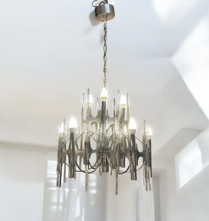 L 491 AG Chandelier glass tube by Gaëtano Scoliari / pair of sconces available 